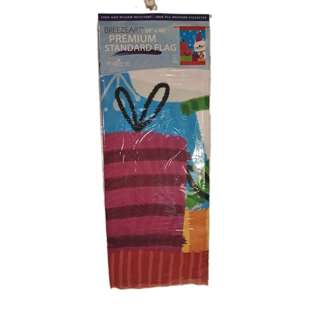 Breeze Art Cat With Presents Yard flag 28x40 New